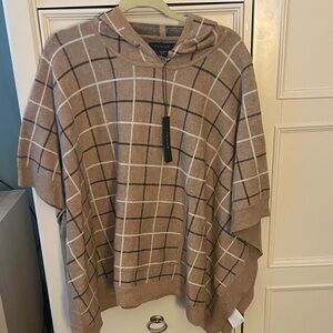 Tahari Beige and Black Knit Poncho